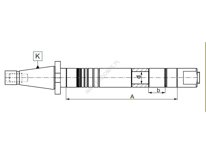 Rysunek techniczny: Trzpień frezarski długi z chw. DIN 2080 z pierścieniami: T.7178 ISO30/FI16 200mm - KOLNO